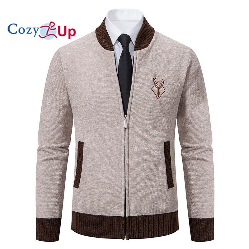 Cozy Up gezellig lente heren vest trui jas top rits slim fit staande hals gebreide mode effen kleur trui M beige