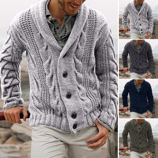 Manshanwangluo Heren trui jas katoenmix knoopsluiting lange mouw mode vest trui voor herfst winter M donkerblauwe kleur