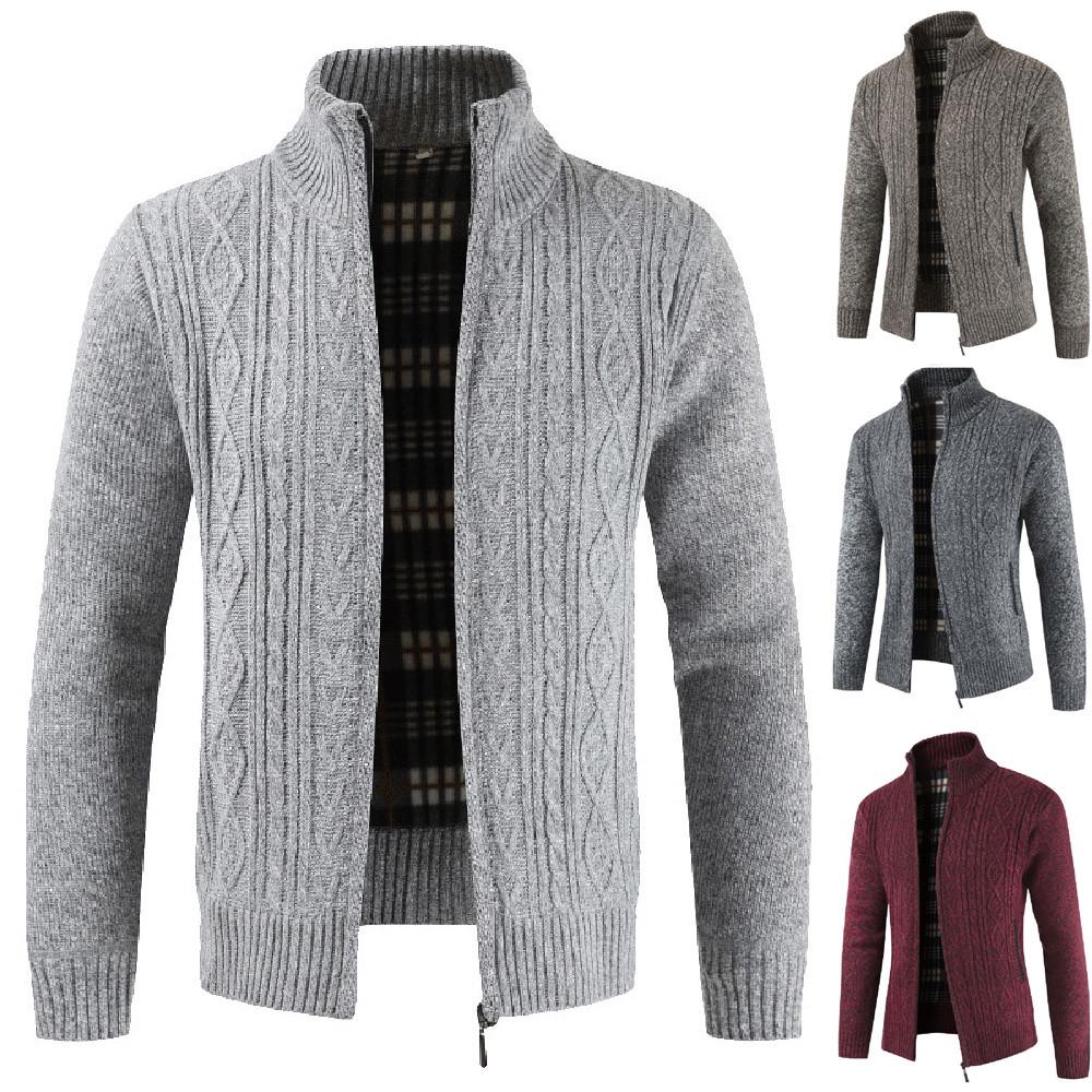 MD92YY Mode heren herfst winter Casaul rits jas gebreid vest jas met lange mouwen XXL donkergrijze kleur