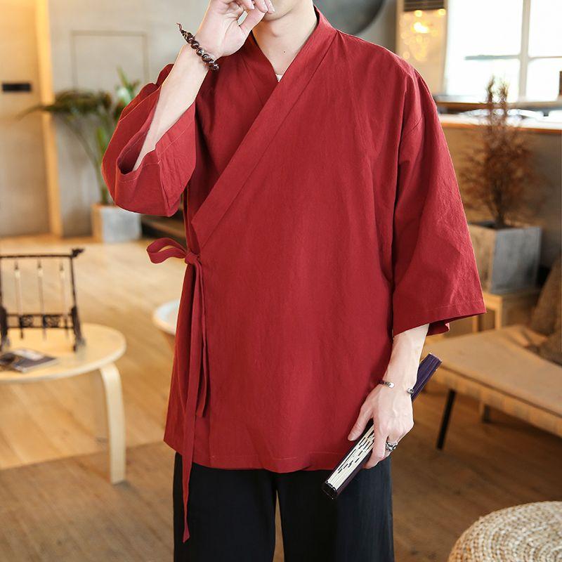 DSorothy Solide heren kimono Japanse streetwear heren heren Japanse kleding overhemd blouse Koreaanse kleding vest S zwart