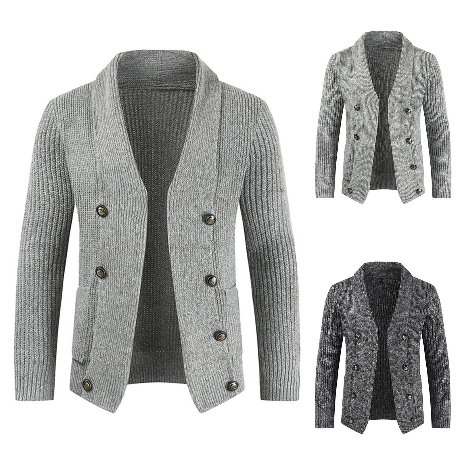 Timoduizhang Herfst- en winter herenmode los vest warme revers jas trui gebreide jas L