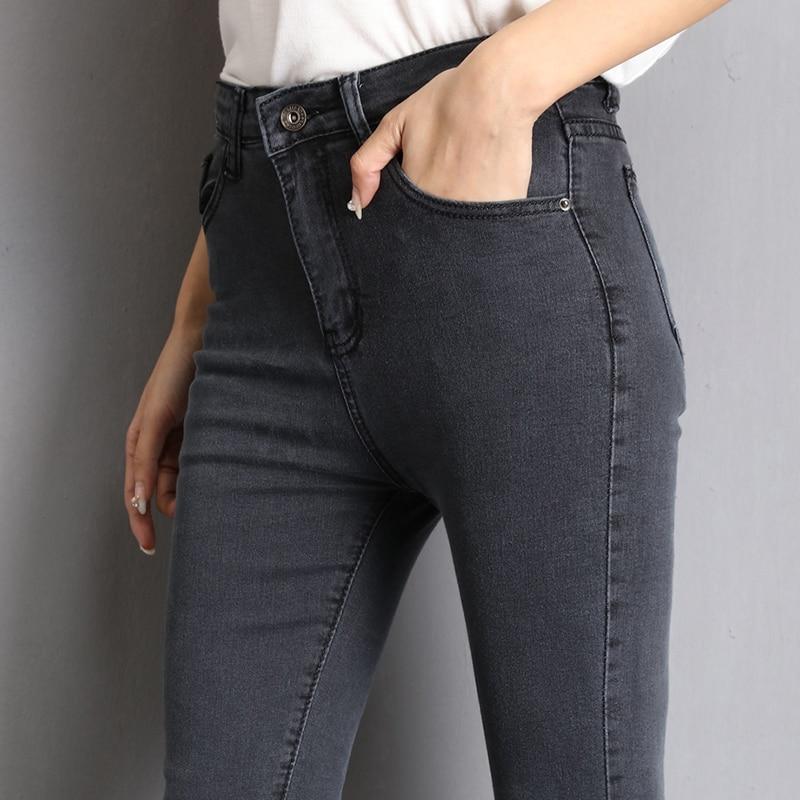 WQJ17EP Jeans voor Dames Jeans Blauw Grijs Zwart Dames Hoge elastische stretchjeans Dames Gewassen denim Magere potloodbroek 26 zwart