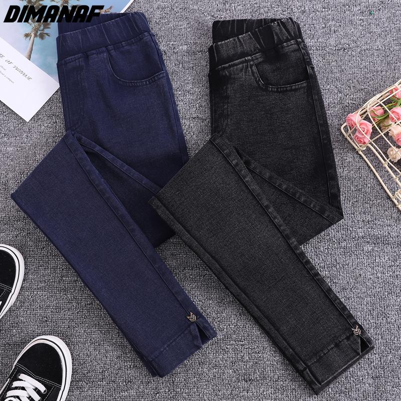 FP64TH DIMANAF Plus Size Dames Jeans Winterbroek Denim Potlood Vrouwelijk Elastisch Basic Blauwe Hoge Taille Broek Oversize Mode Nieuwe Broek 4XL 5XL 4XL zwart