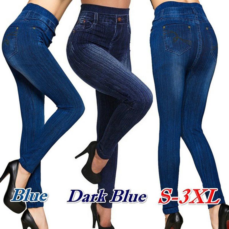 5Shoesworld Damesmode hoge taille imitatie jeans denim broek potlood broek leggings plus size casual S