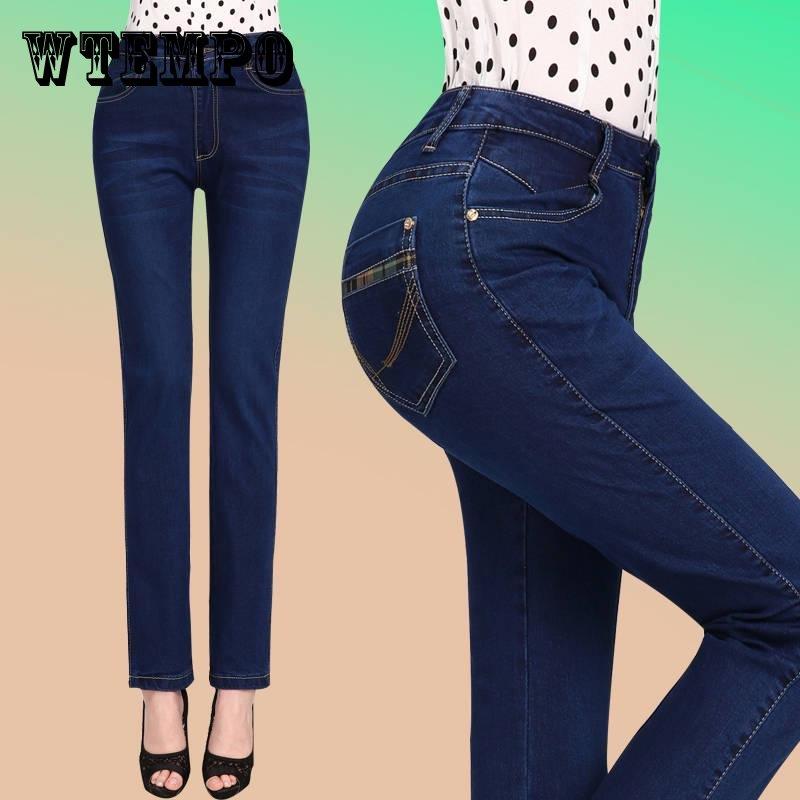 WTEMPO Winter Fleece Jeans Vrouwen Warm Denim Potlood Broek Mode Hoge Taille Dikke Broek Streetpants 36