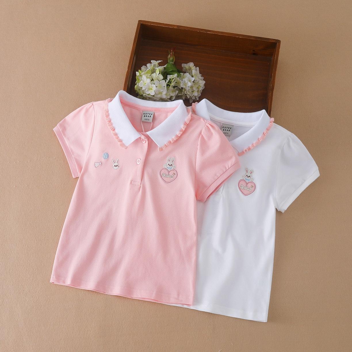 Kuyeebear Kinder T-shirt 2023 poloshirt met korte mouwen babymeisje zomer schattige katoenen top voor kinderen 120 wit