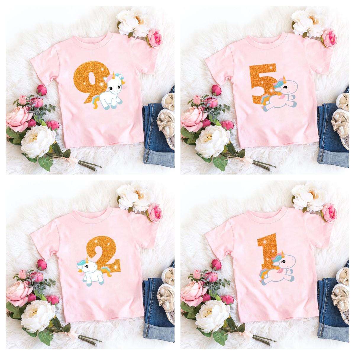 Todaysun Kinderen Verjaardag T-shirt Leuke Eenhoorn Nummer 1-9 Cartoon Meisjes T-shirt Zomer Baby Kinderen Tops Kids Kawaii T shirt Kleding 12M(80)