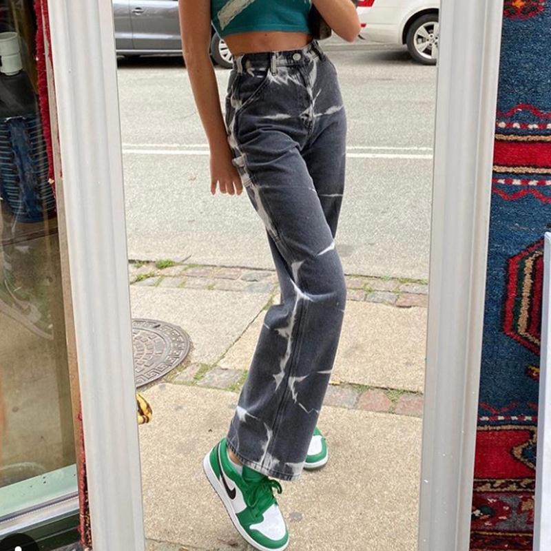 Yukiesue Lente 2022 Womens Fashion Hoge Taille Y2k Esthetische Print Vrouwen Wijde Pijpen Jeans Baggy Vrouw Cargo Broek Jean Mom jeans Broek S grijze kleur