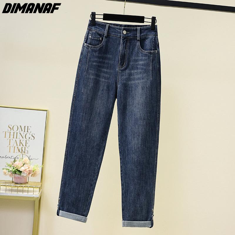 Dimanaf 2022 Nieuwe Plus Size Jeans Basic Elastische Broek Losse Herfst Vrouwen Casual Vrouwelijke Blauwe Broek Broek 5XL 3XL blauw