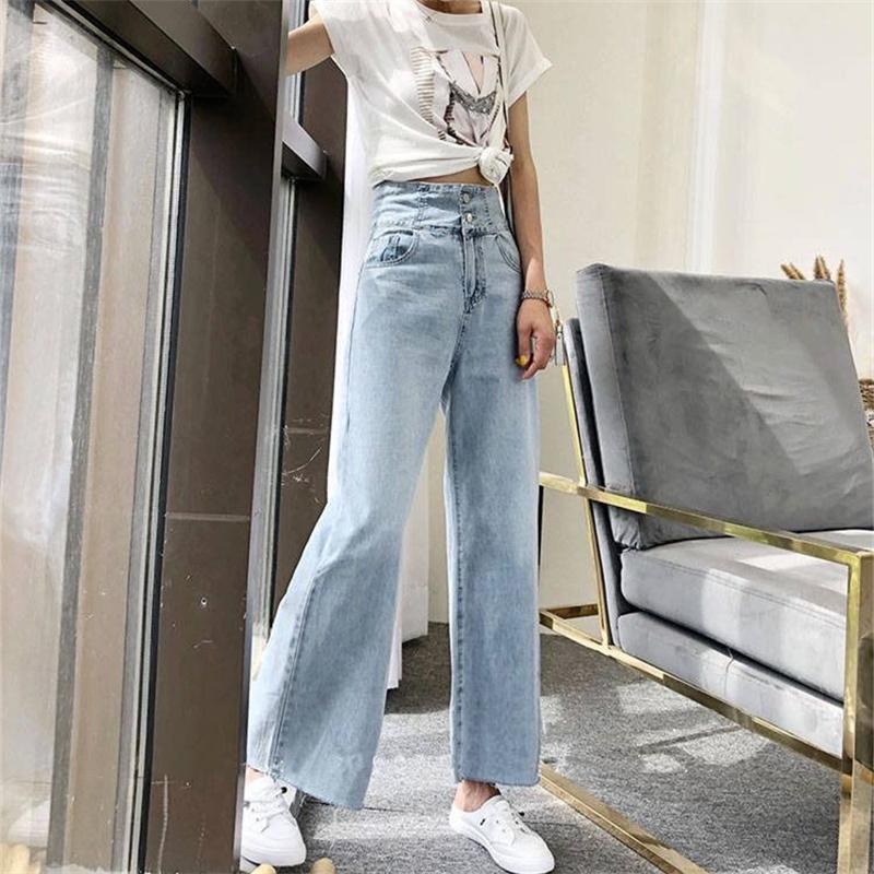 Yukiesue Lente 2022 Womens Vintage Hoge Taille Vrouwen Wijde Pijpen Jeans Baggy Vrouw Denim Capri Rechte Broek Jean Moeder jeans Broek S blauw