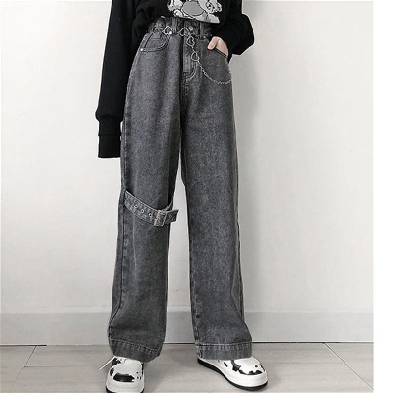 Yukiesue Lente 2022 Damesmode Hoge Taille Vrouwen Wijde Pijpen Jeans Baggy Vrouw Denim Capri Rechte Broek Jean Moeder jeans Broek S zwarte grijze kleur