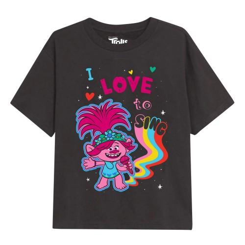 Trolls Trollen meisjes ik hou van zingen T-shirt 7-8 Years houtskool