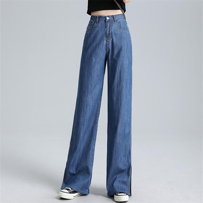 Yukiesue vintage lente 2022 damesmode hoge taille y2k dames wijde pijpen jeans baggy vrouw denim lange broek jean moeder jeans broek XS lichtblauwe kleur