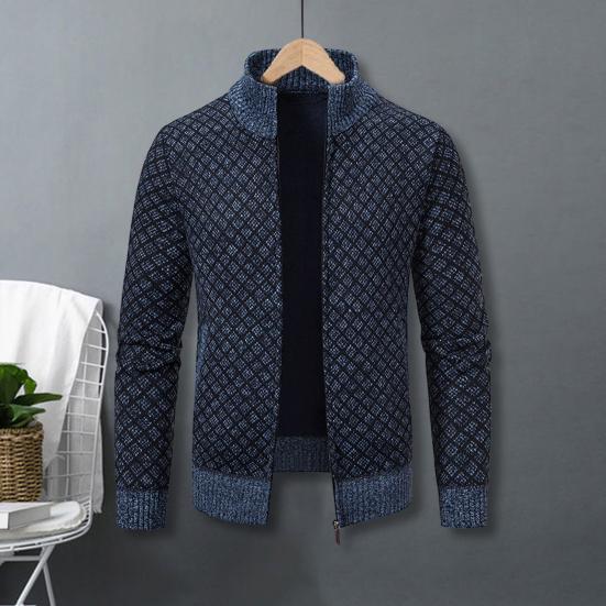 Youkeme Heren herfst winter vest trui gebreide opstaande kraag nekbescherming kleur bijpassende ritssluiting dikke zachte warme heren jas met lange mouwen 3XL blauw