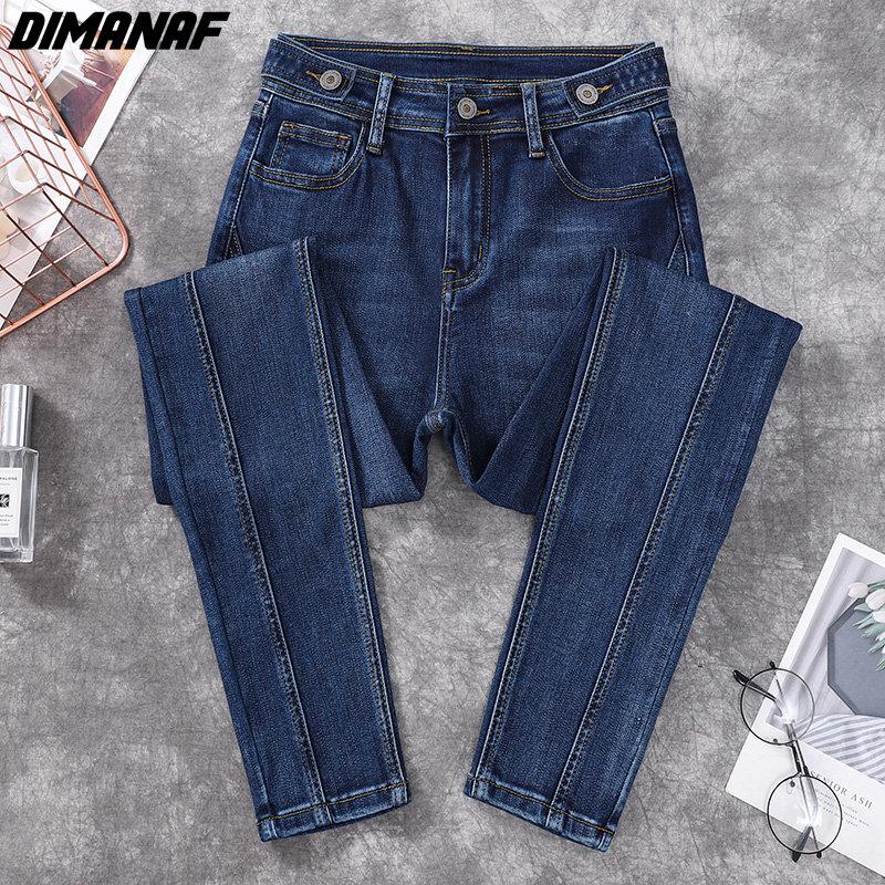 Dimanaf 2022 Nieuwe Plus Size Jeans Herfst Vrouwen Basic Elastische Broek Losse Casual Vrouwelijke Mode Blauwe Stijl Broek Broek XL blauw