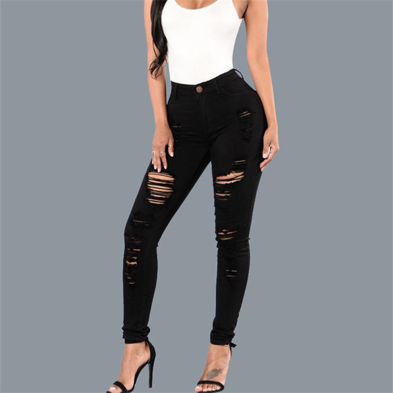 Yukiesue Lente 2022 Womens Fashion Hoge Taille Y2k Vrouwen Gescheurde Gat Slanke Jeans Vrouw Denim Capri Broek Jean Mom Jeans broek S zwart