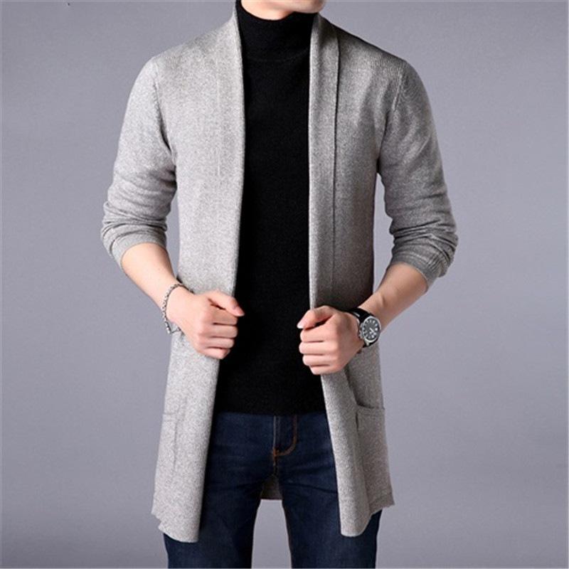 LIngzhi Trui Jassen Heren Mode Herfst Heren Slanke Lange Effen Kleur Gebreide Jas Mode Heren Casual Trui Vest Jassen S zwart