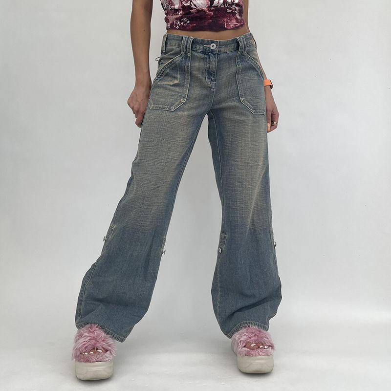 Yukiesue Baggy Denim Mom Jeans Vrouwen Hoge Taille Vintage Oversized Cargo Broek Casual Streetwear Harajuku Rechte Wijde Pijpen Jeans Femme S blauw