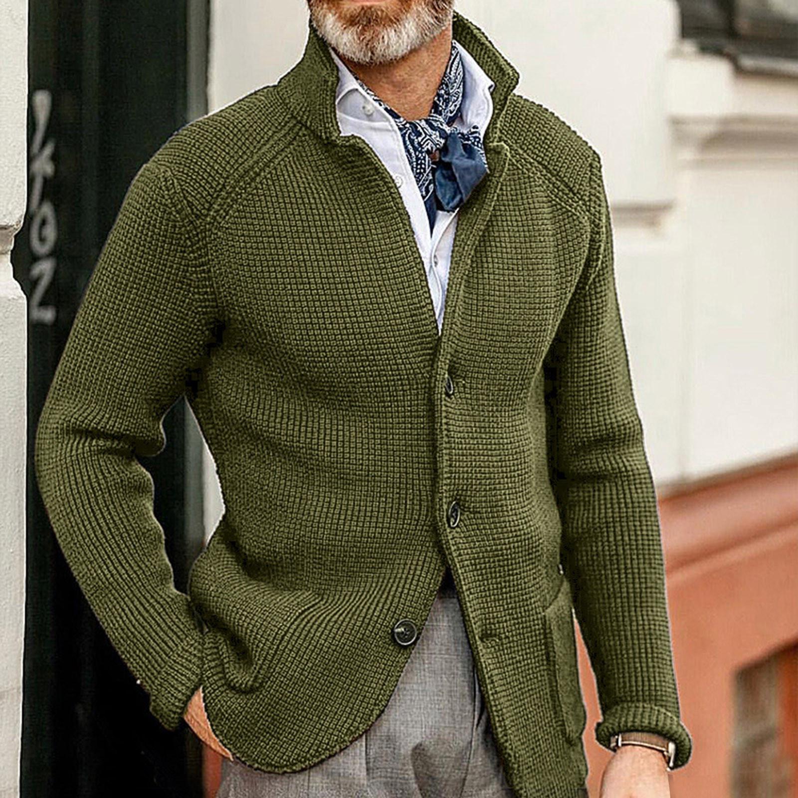 Green-Menswear Herfst- en winter herenmode los vest warme revers capuchon trui M