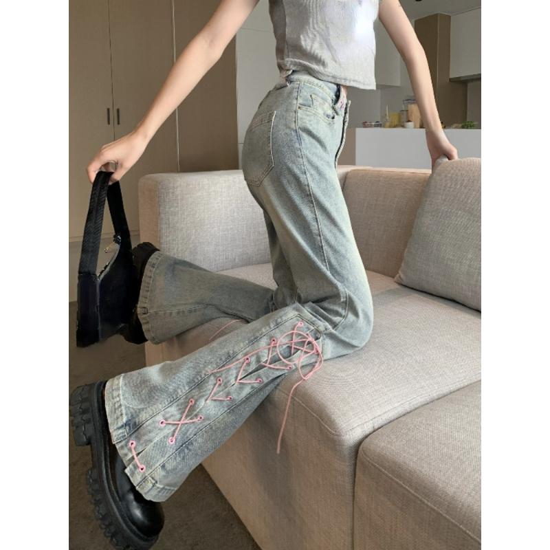 Exotic Hoge Taille Slanke Flare Broek Vrouwen Casual Vintage Wijde Pijpen Jeans Pure Kleur Koreaanse Stijl Denim Broek Vrouwelijke 2023 Lente Ontwerp S lichtblauwe kleur