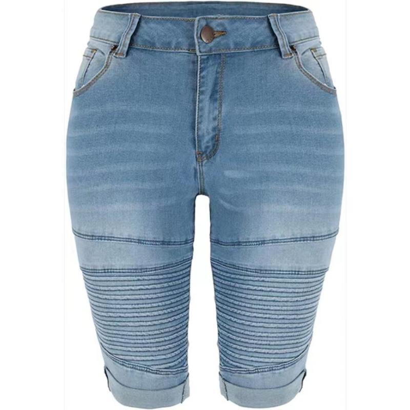 GZDXFS DX-geplooide, stretch, slanke denim mid-broek met manchetten, dames S zwart