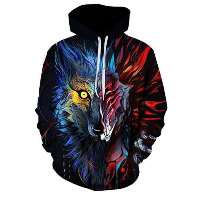 ETST 05 Oversized Ferocious Animal Wolf Heren Sweatshirts met capuchon 3D Printing Ice Series Pullover Hoodies met lange mouwen Streetwear Tops S