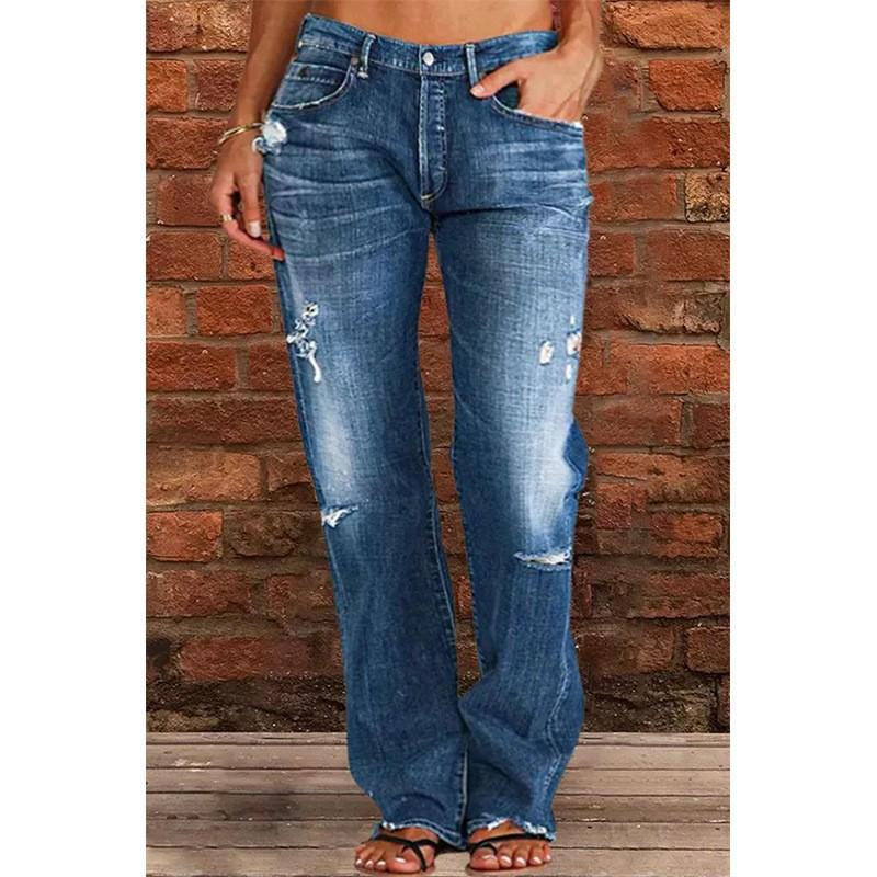 Wangpai Apparel Bud Jeans-damesbroek met ruwe rand en hoge taille 2XL