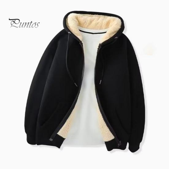 DILLER Heren Fleecejack met capuchon Winter Verdikte ritssluiting Warme hoodie Casual rits Effen sweatshirtjas voor de herfst Winter L grijs