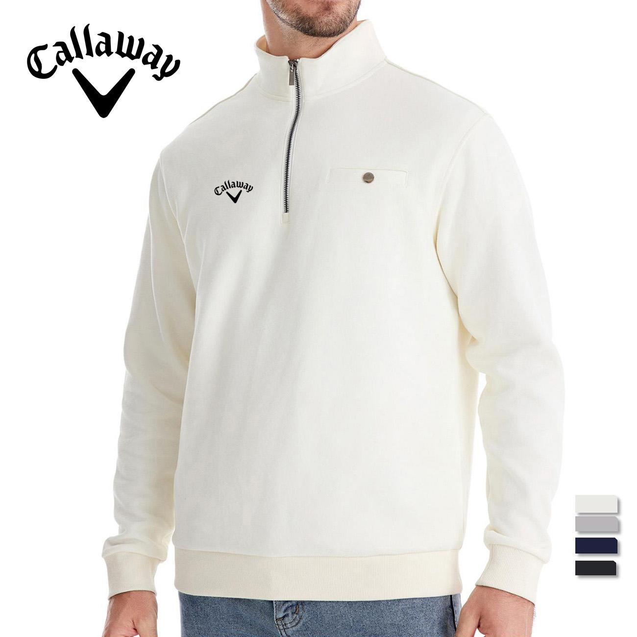 Callaway 2024 Herfst Nieuwe Heren Lange Mouw Half Zip Hoodie Casual Effen Kleur Zak Decoratie Geborduurde Top S grijs