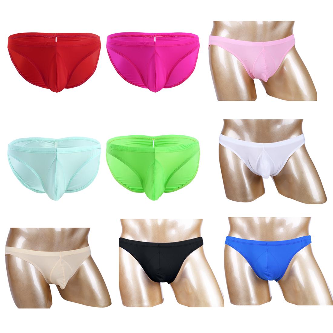 IEFiEL Mannen zijdeachtige bikini slips bulge pouch ondergoed ruches rug badmode One_Size zwart