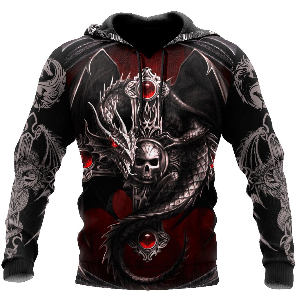 Bobby3 Oversized Tattoo Skeleton Cross Terror Rood 3D Geprint Heren Hoodie Sweatshirt Casual Trainingspakken Raven Bad Wolf Animal Kleding L