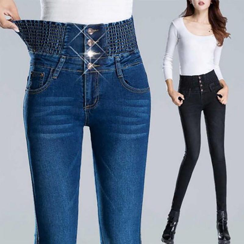 Fashionable life Denim broek Jeans voor dames Skinny jeans met hoge taille Hoge elastische stretchjeans voor dames 40 donkerblauwe kleur