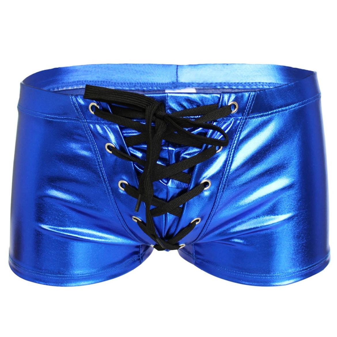 IEFiEL Latex bondage ondergoed erotische boxershorts met trekkoord badmode bikinibroekjes S zwart