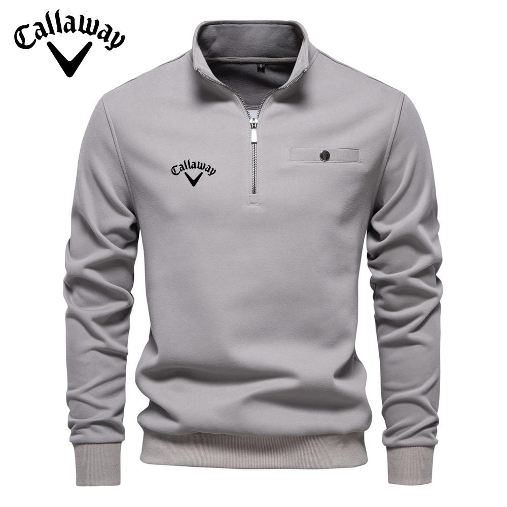 Callaway 2024 Herfst Nieuwe Heren Lange Mouw Half Zip Hoodie Casual Effen Kleur Zak Decoratie Geborduurde Top S grijs