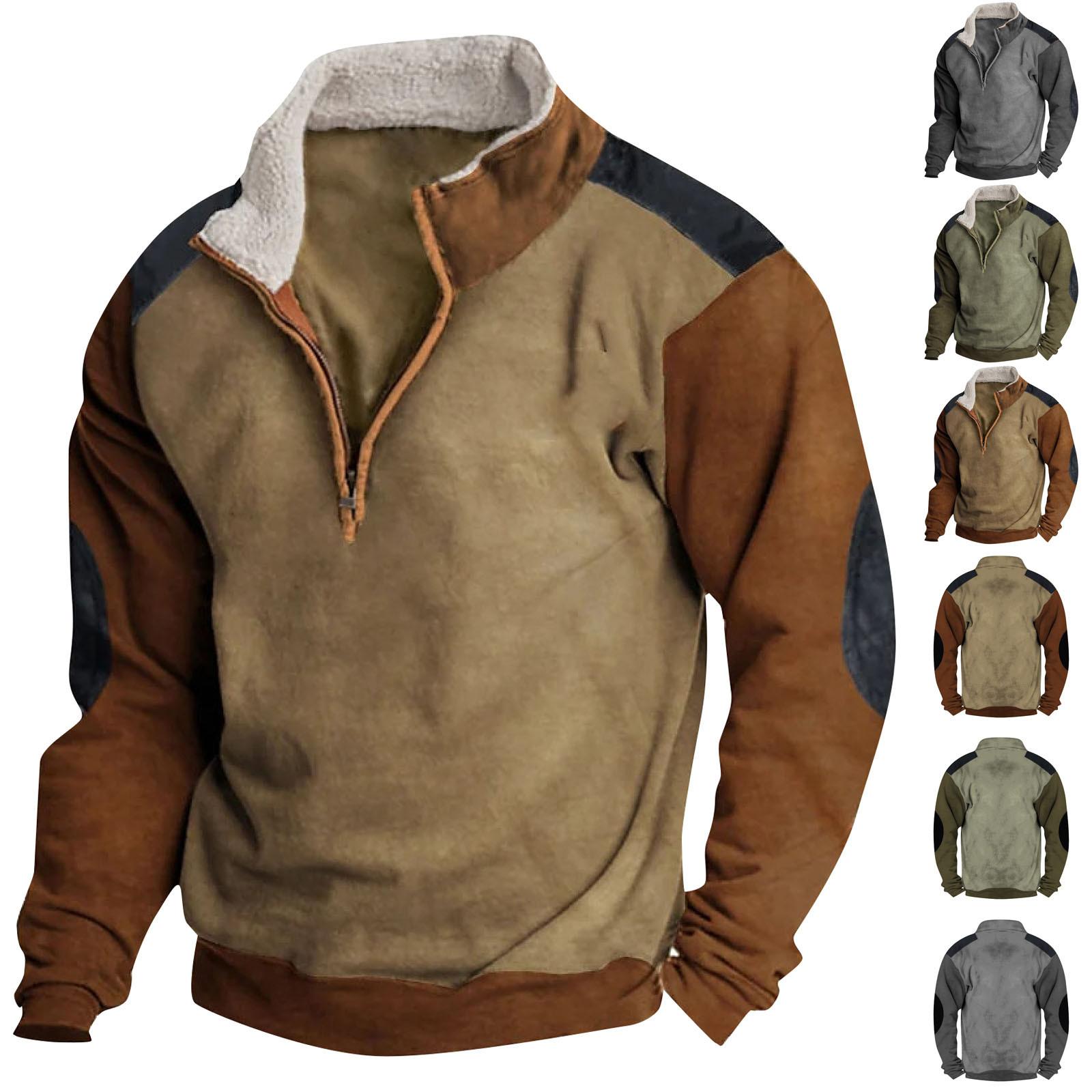 Wahaha123 Lente en herfst herensweatshirt met staande kraag is outdoor casual truien tops XXXL groen