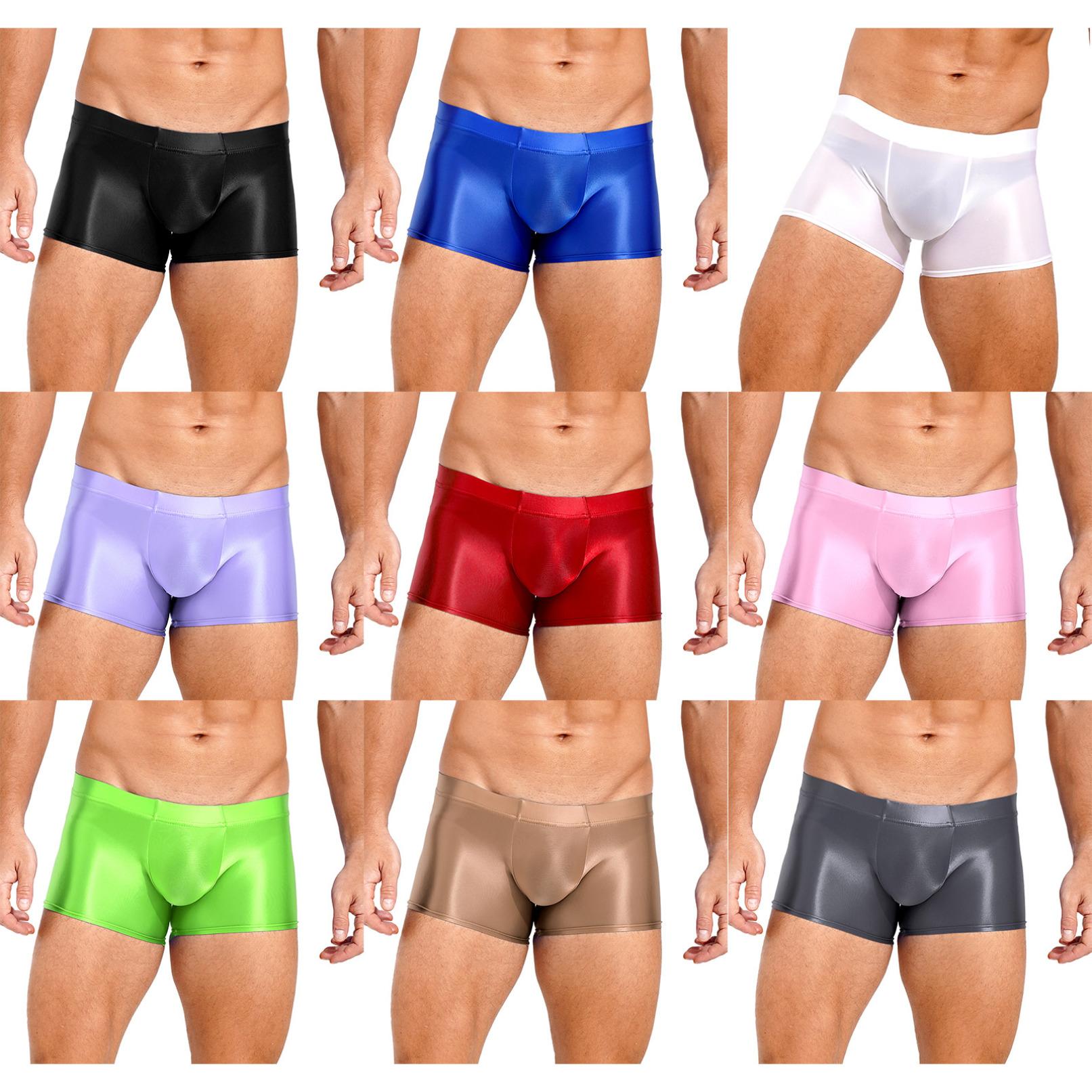 Ranrann Badmode Heren Glanzende Boxershorts Ondergoed Laagbouw Pool Party Beach Zwemshorts M zwart