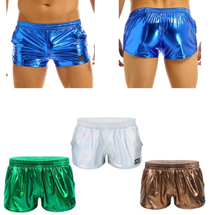 Inhzoy Heren Glanzend Metallic Laagbouw Elastische Tailleband Boxershorts Lounge Korte Broek Strandkleding L koffie