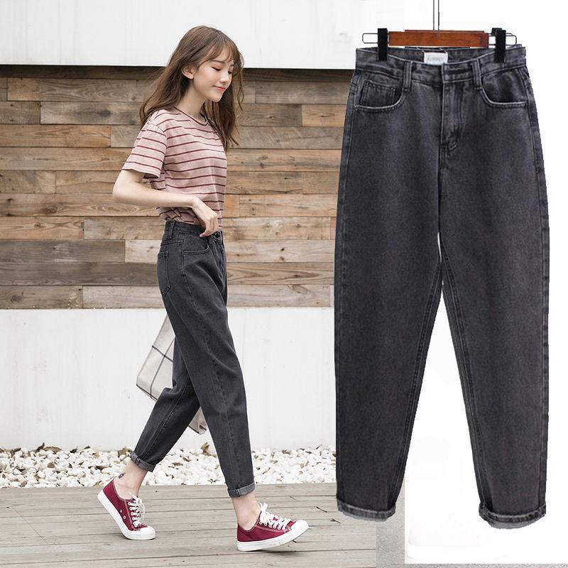 Fashionable life Harlan-jeans met wijde pijpen voor dames, losse Koreaanse studenten waren dunne broek met hoge taille M grijs