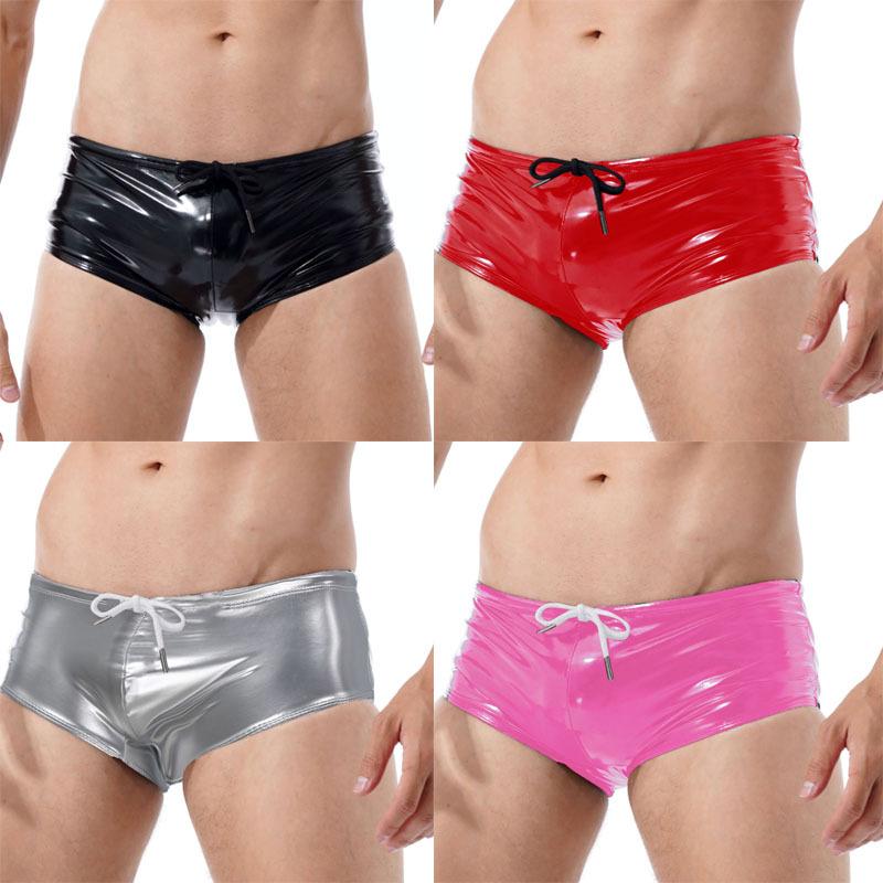 ZDHoor Leren zwembroek voor heren, lage taille, boxershorts met trekkoord, badmode M zwart