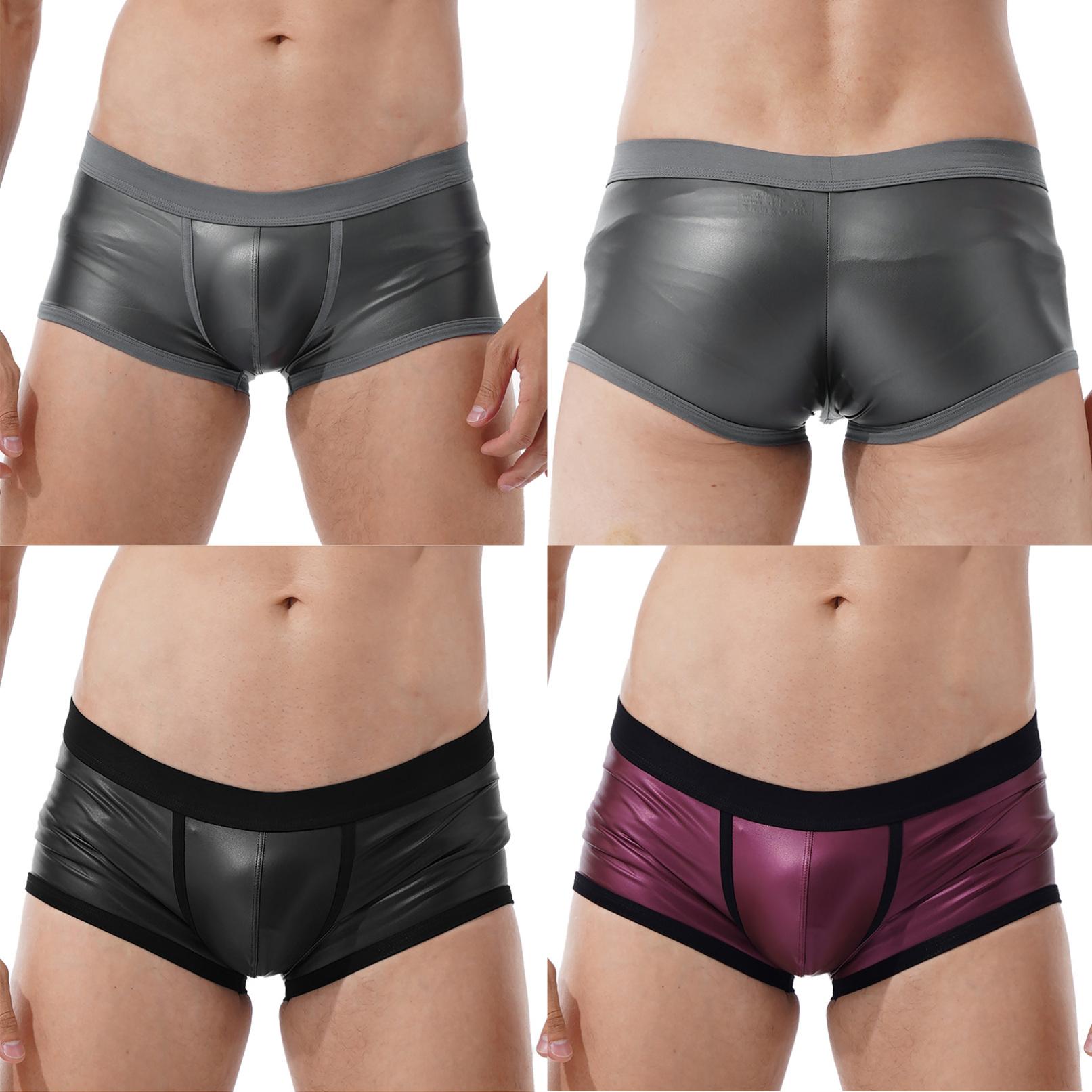 HF61WN Mannen Lage Taille Kunstleer Boxershorts Sport Zwembroek Badmode Ardennenzakje Onderbroeken Ondergoed L zwart