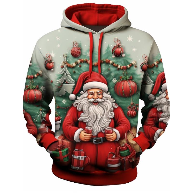 ETST 07 Santa Claus Heren Grafische Hoodie Modieuze Dagelijkse Basics Bedrukte Pullover Sport Buiten Vakantie Vakantie Hoodie L