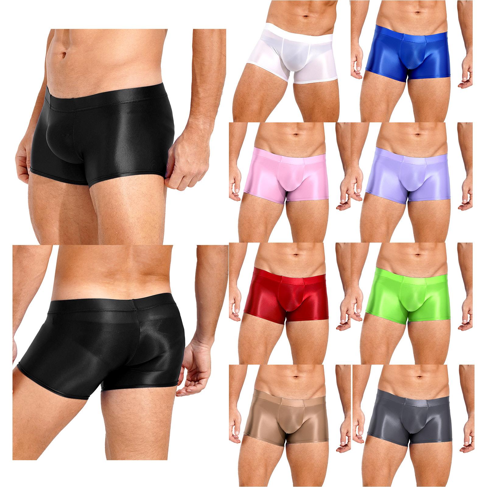 YOOJIA Mannen glanzende laagbouw ondergoed bikinislip badmode boxershorts strandkleding M zwart