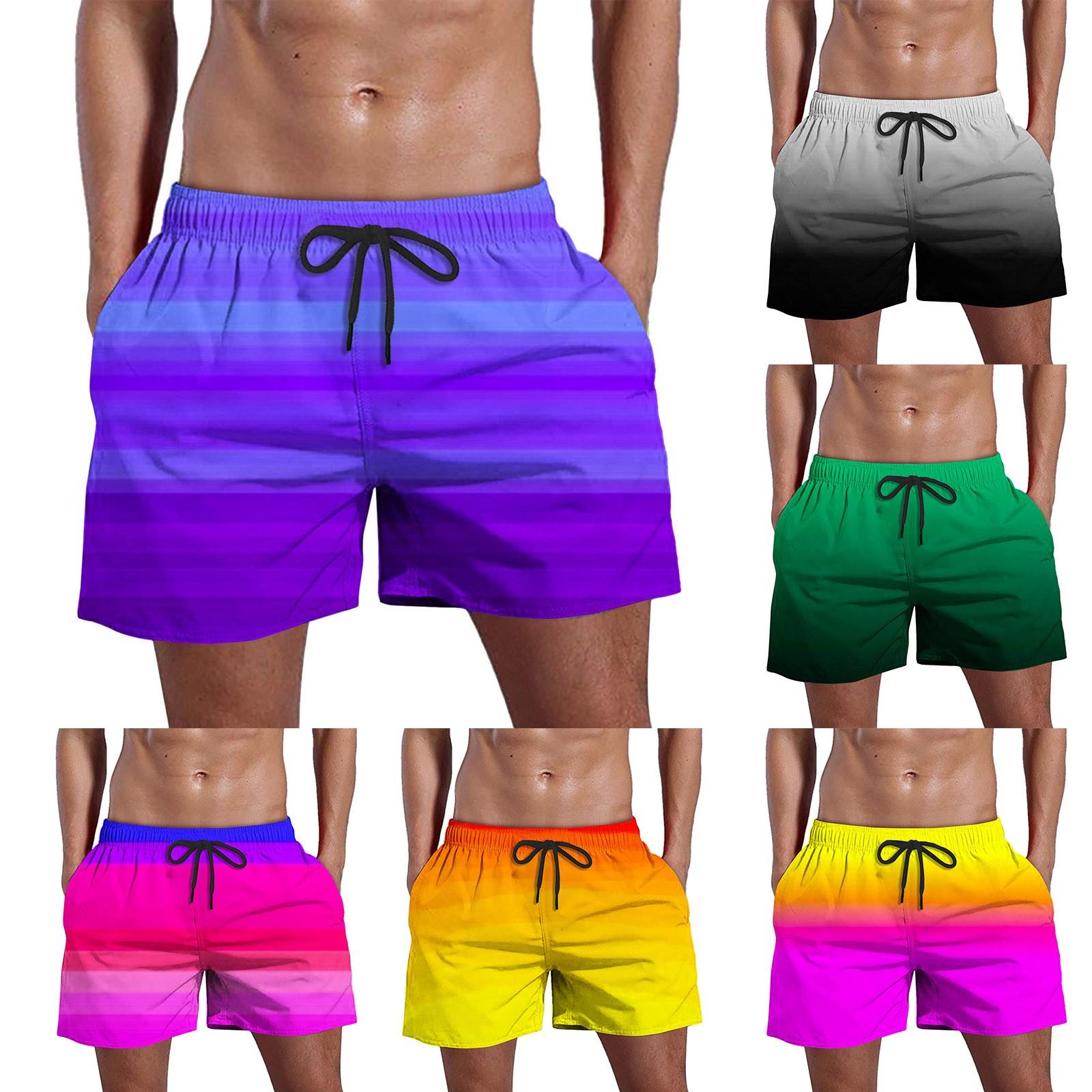 Zhiweihua Zomerzwembroek voor heren, sneldrogende shorts met zakken en strandshorts met gradiëntprint L blauw