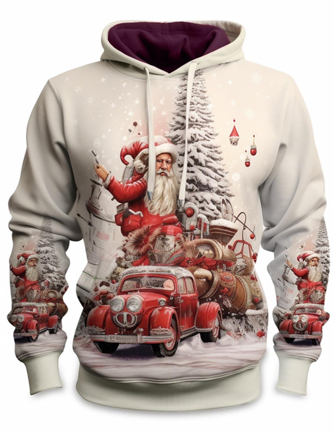 Bobby4 Santa Claus Heren Grafische Hoodie Modieuze Dagelijkse Basics Bedrukte Pullover Sport Buiten Vakantie Vakantie Hoodie S