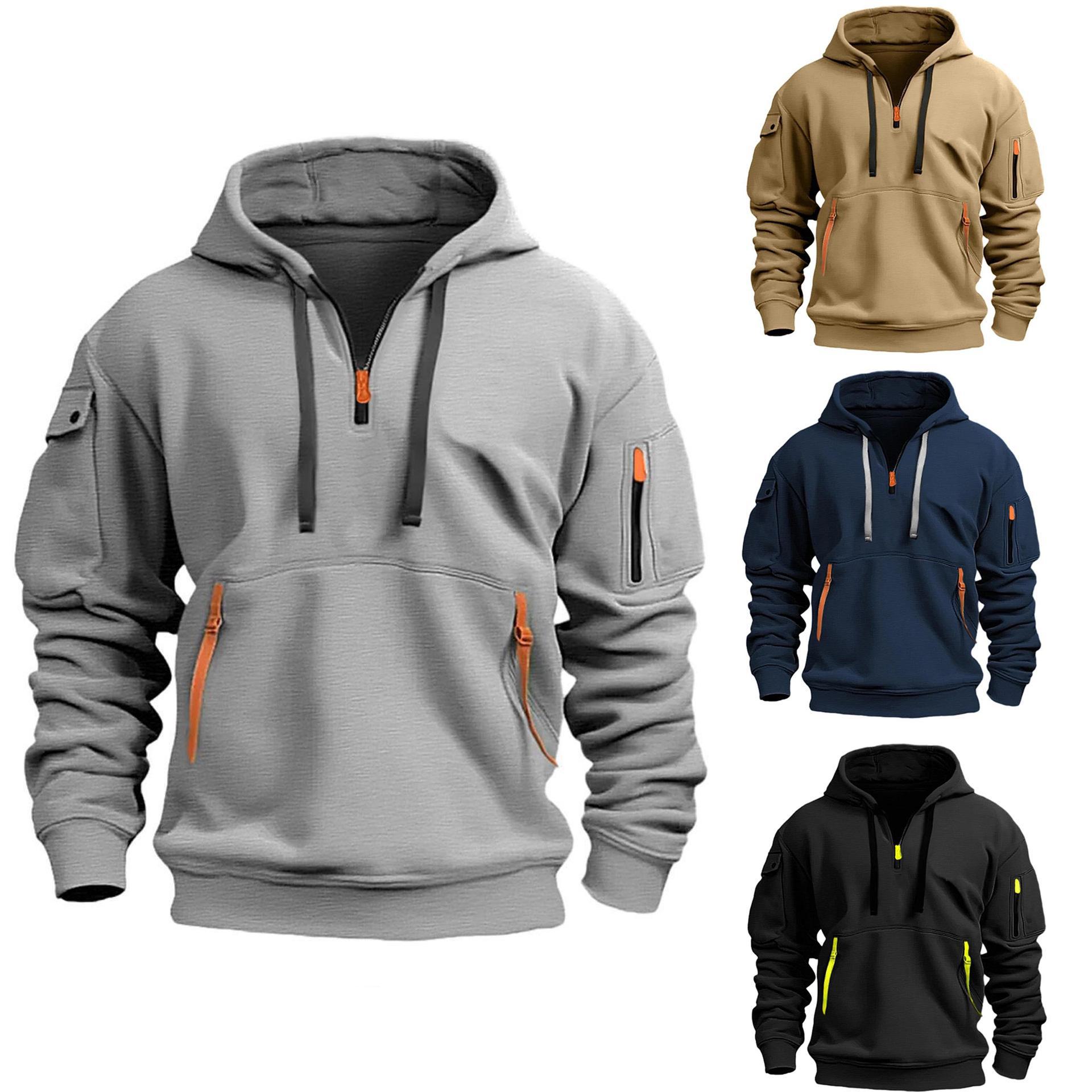 AI Supermarket Heren grote lente/herfst hoodie met rits, casual sweatshirt met meerdere zakken XXL Vloot