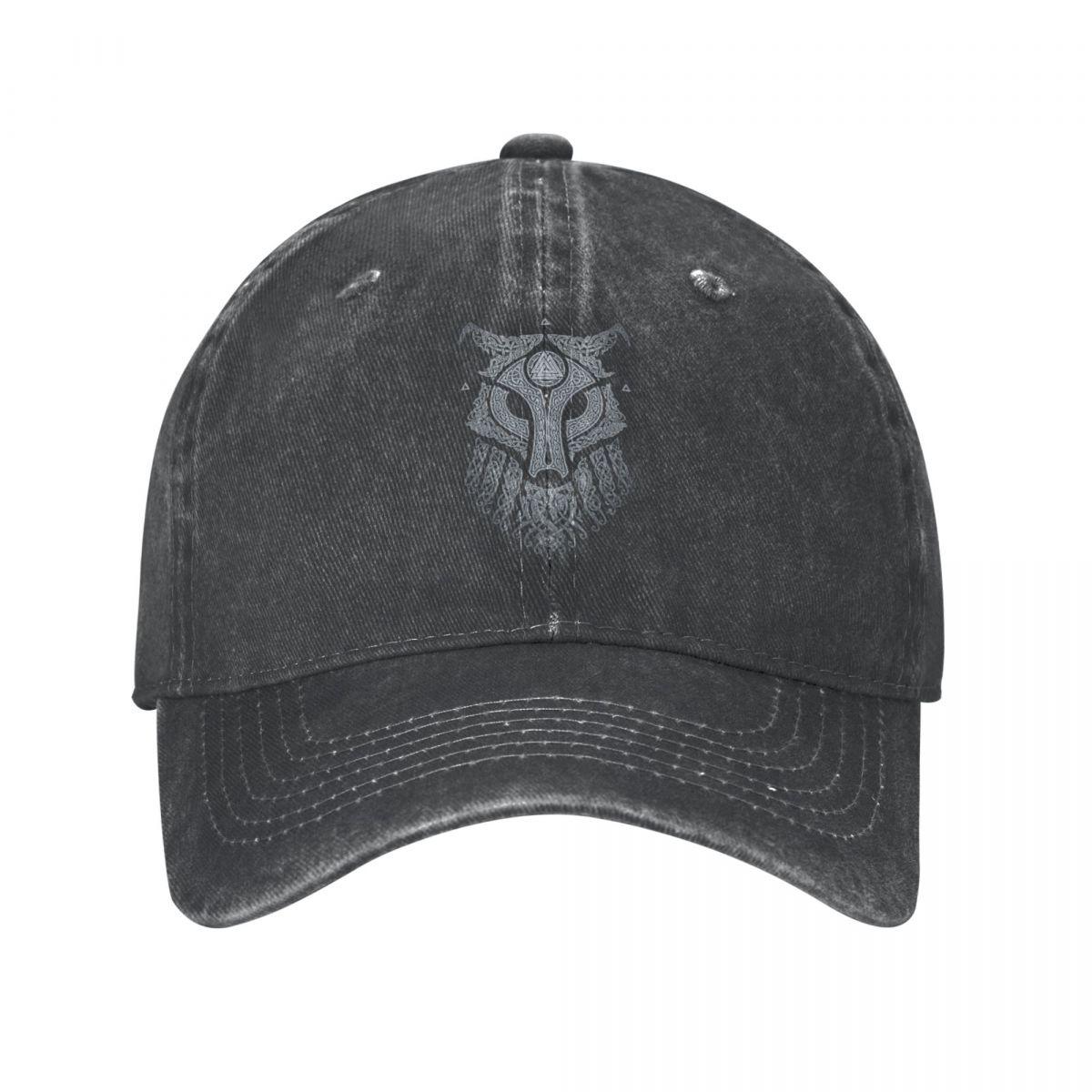 91421224MABLK3A4XG Vintage Baseball Cap Verstelbare Hoed Noorse Mythologie Viking Zomer Herfst Cap Wolf Gewassen Gewassen 100% Katoen Casquette Vintage One Size