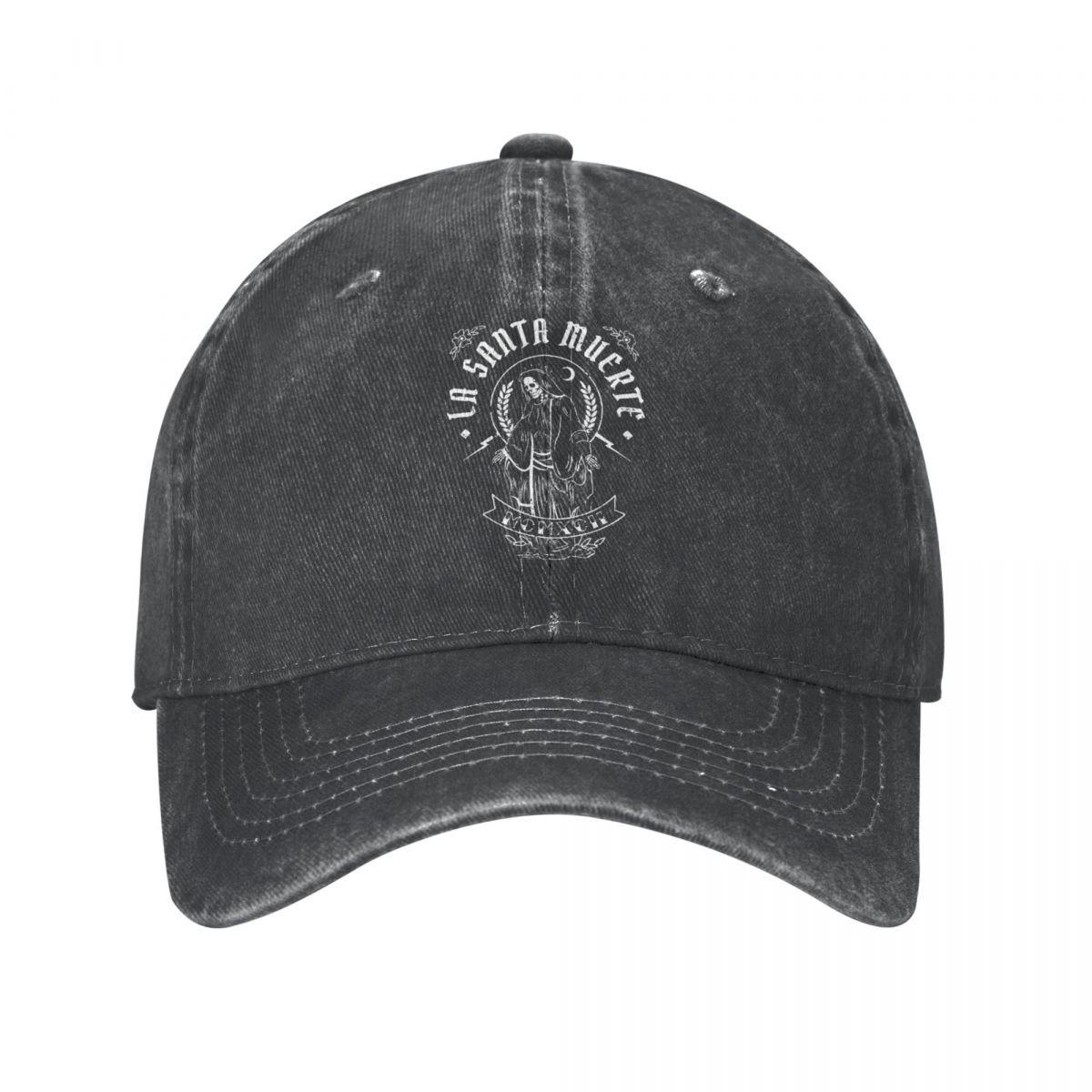 91421224MABLK3A4XG La Santa Muerte Mannen Baseball Cap Saint Death Goth Mexicaanse Death Muertos Moeder Schedel Verontruste Denim Caps Hoed Zachte Zonnehoed One Size