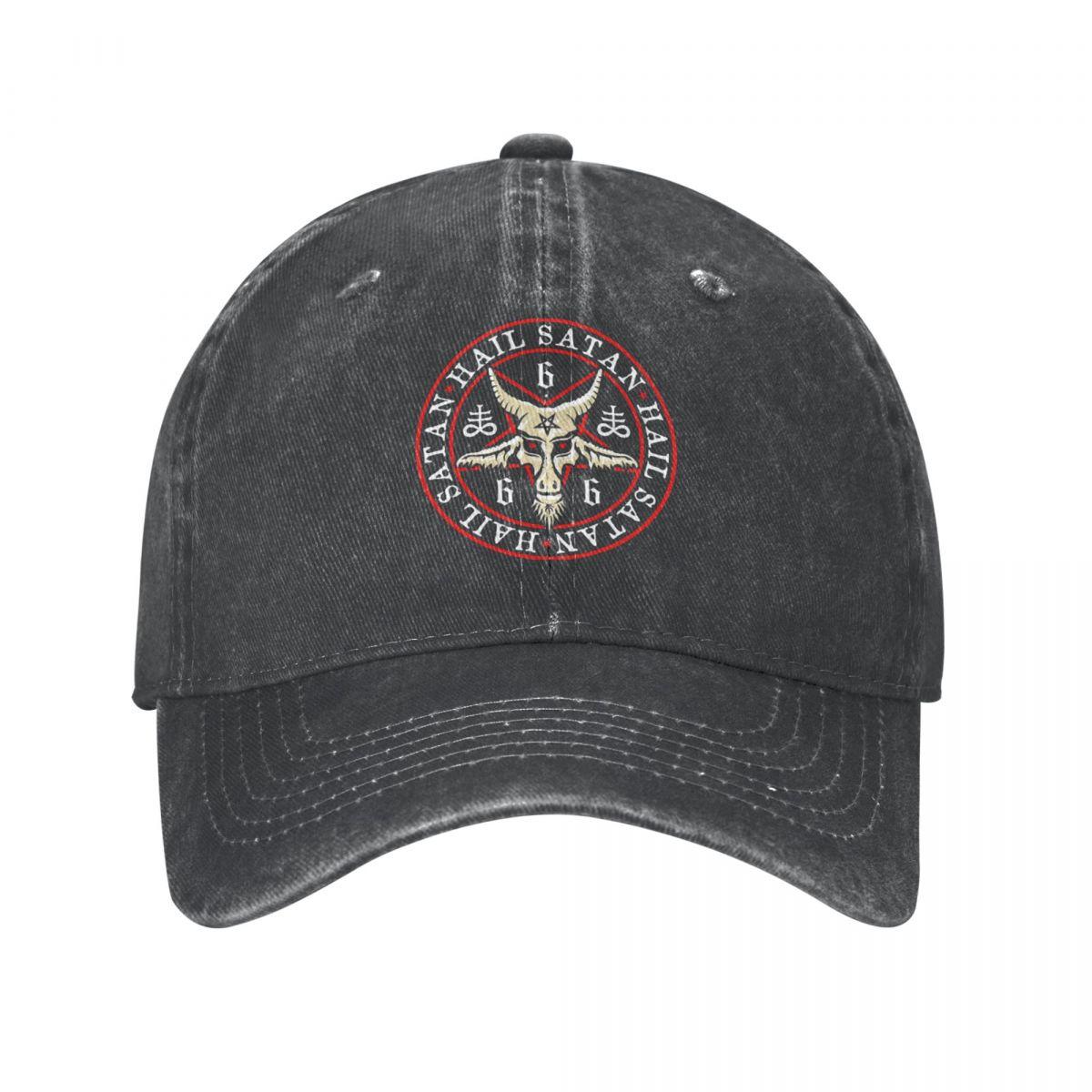 91421224MABLK3A4XG Vintage hagel satan baphomet in occulte omgekeerde pentagram baseball caps voor mannen vrouwen noodlijdende gewassen snapback zachte hoeden cap One Size