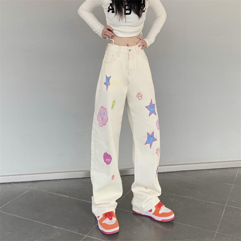 Black Strawberry Cloth Leuke cartoon print damesjeans denim broek broek koreaanse stijl doek kawaii mode harajuku streetwear y2k zomer hoge taille S roze