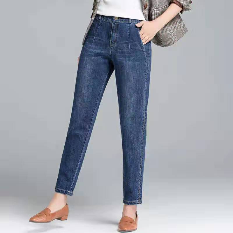 QW19MAC Vrouw jeans broek lente herfst jeans dames hoge taille elastische skinny denim lange potloodbroek plus maat 26 zwart